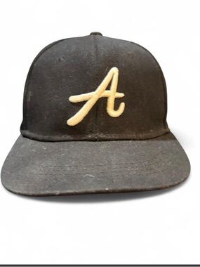 Black Baseball Cap with Cream Script "A"